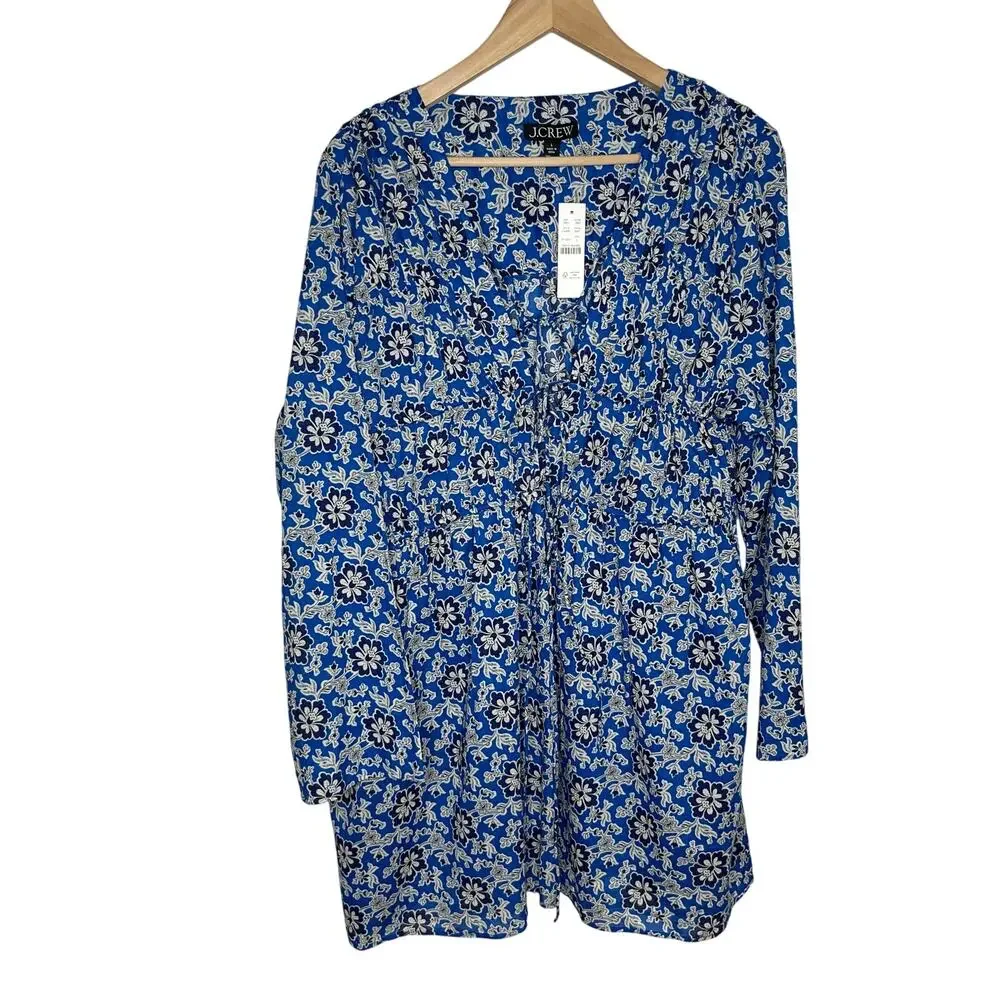 J.Crew Blue Floral Tie Front Mini Dress Beachy Cottagecore Large